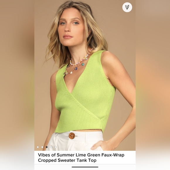Lulu's* ladies size M Knit faux wrap lime green top, sleeveless cross fr… - Picture 12 of 12